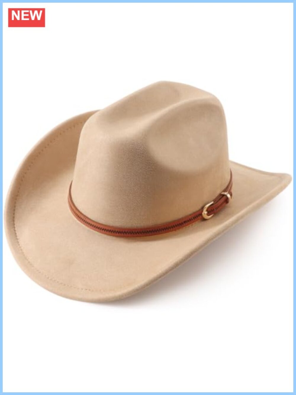 Faux Suede Wide Brim Western Cowboy Hat Unisex Rolled Up Belt Buckle